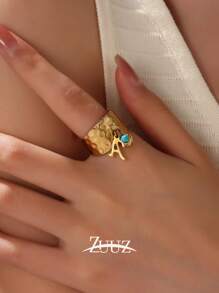 1 pieza Anillo de acero inoxidable con letra del alfabeto de la A a la Z de estilo punk, con encantos de corazón, anillo de pareja inicial alfabética, para mujer, regalos de joyería para San Valentín, mamá, madre, Día de la Madre