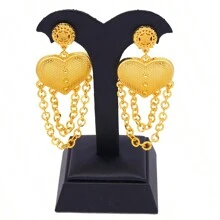 1 Set (2 piezas de pendientes + 1 pieza de anillo + 1 pieza de anillo de nudillo + 1 pieza de collar) Set de joyería nupcial con estilo exagerado de Oriente Medio chapado en oro de 24K para mujeres