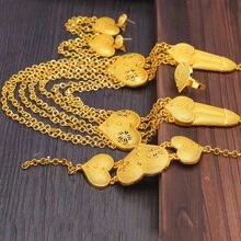 1 Set (2 piezas de pendientes + 1 pieza de anillo + 1 pieza de anillo de nudillo + 1 pieza de collar) Set de joyería nupcial con estilo exagerado de Oriente Medio chapado en oro de 24K para mujeres
