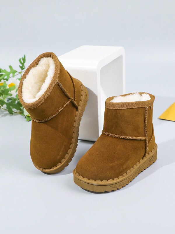 1 Pair Kids Winter Boots, Unisex Children's Solid Color Snow Boots With Plush Lining, Anti-Slip Thick Soles, Suitable For 3-12 Years Old Girls, For Outdoor Wear In Winter (Sole Color Randomly Selected)