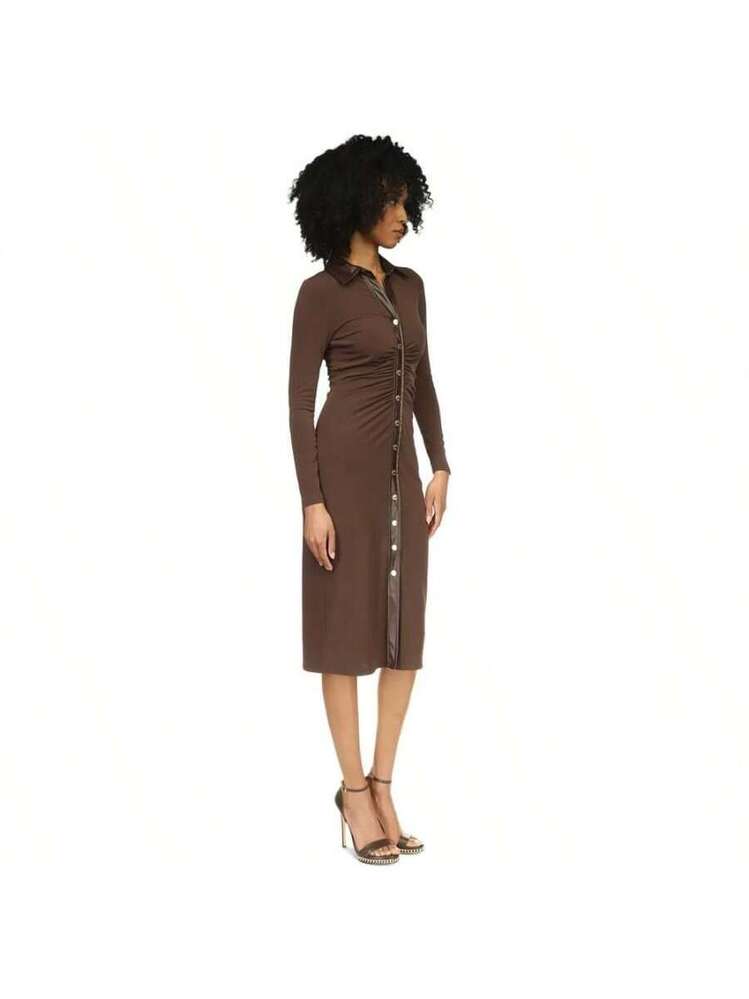 Michael Kors Women's Faux-Leather Trim Midi Dress | SHEIN USA