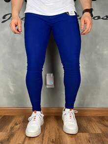 Traditional Plain Black Tailored Trousers 04% Lycra - 寶藍色 - 查看 3