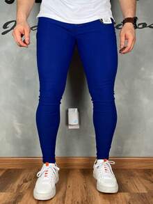 Traditional Plain Black Tailored Trousers 04% Lycra - 寶藍色 - 查看 4