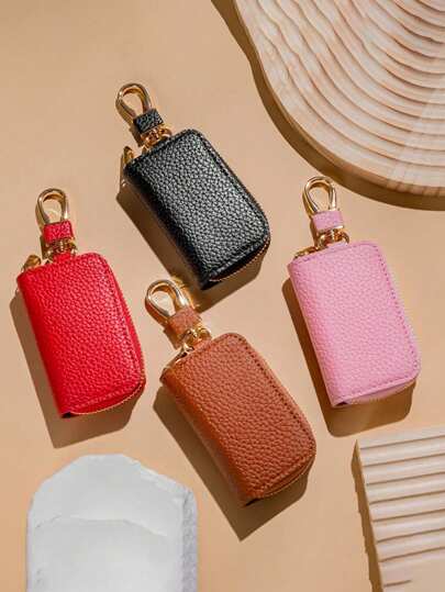 1PC Solid Color One Size Fashionable Car Key Case Universal Model Men's And Women's Storage Key Leather Case Key Case For Men Mini Wallet