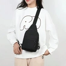 Fashionable Plain Casual Crossbody Chest Bag Halloween Christmas Fall University Sling Bag Cross Body Bag For Men Side Bag Gifts For Men Scream Men Bag Belt Bag Travel Bag Sling Bag For Men - Black - View 1