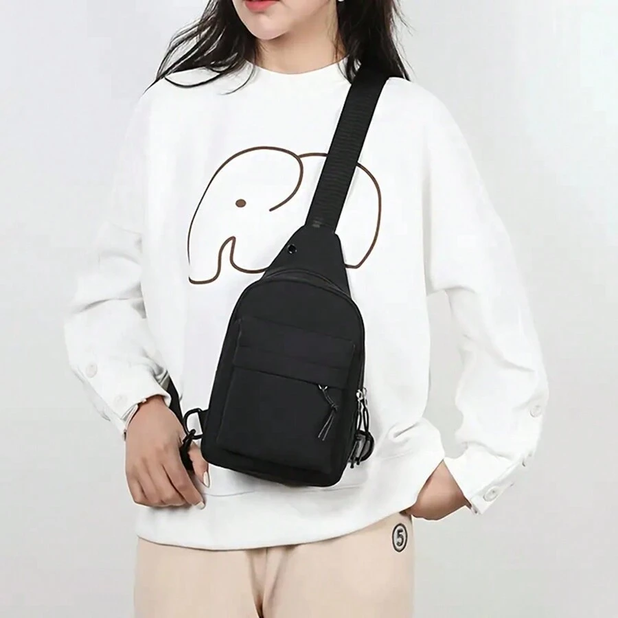 Fashionable Plain Casual Crossbody Chest Bag Halloween Christmas Fall University Sling Bag Cross Body Bag For Men Side Bag Gifts For Men Scream Men Bag Belt Bag Travel Bag Sling Bag For Men - Black - View 1