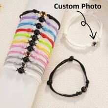 Customizable Photo Projection Bracelet, Stainless Steel Round Projection Pearl, Personalized Colorful Woven Adjustable Projection Bracelet