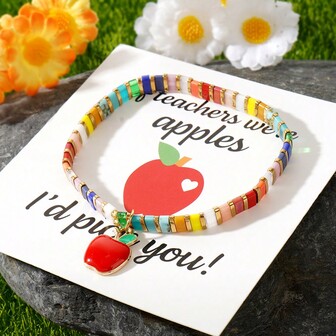 1pc Boho Style Christmas & Halloween Apple Charm Rainbow Color Tila Beaded Women Bracelet, Gift & Daily Wear
