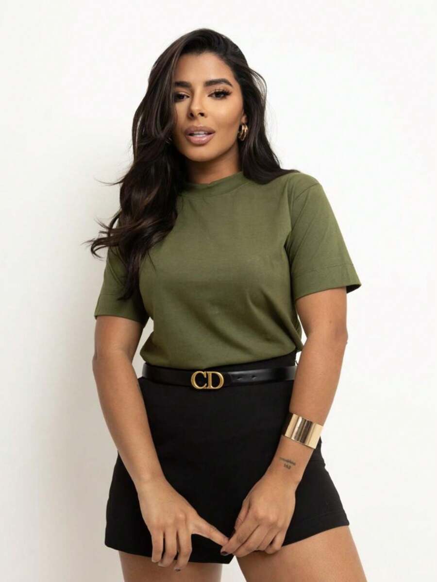 Women's Shirt Blouse 100% Cotton Tshirts - xanh quân đội - Xem 1