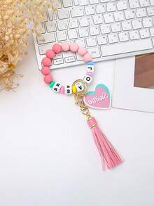 1 chiếc vòng tay trái tim Acrylic mới, móc khóa chữ "Mei Mei", móc khóa hạt tua rua tự làm cho nam và nữ - Móc khóa tình yêu acrylic - Xem 14