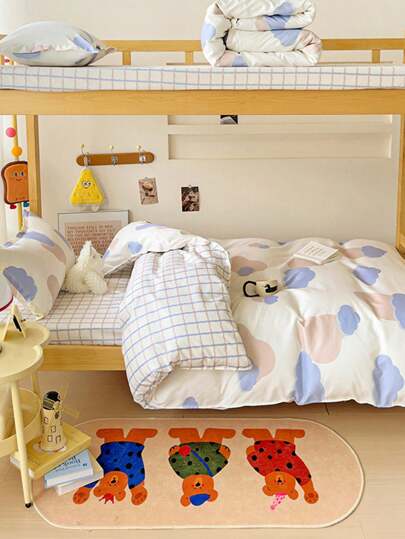 4 件套新学生宿舍床上用品套装，柔软亲肤拉绒，（1 件羽绒被套 + 1 件床笠 + 2 件枕套），360 度包裹，无味，透气，可机洗，适用于卧室、客房、宿舍、儿童房，四季皆宜