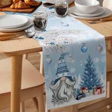 Weihnachtliche blau-weiße Wichtel Weihnachtsbaum Tischläufer, Feiertagsdekoration, Winter Weihnachtsschneeflocken Tischläufer für Küche und Esszimmer, Weihnachtsdekorationen