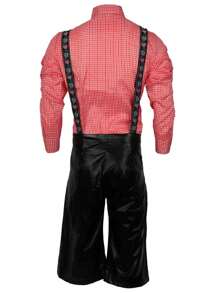 I LOVE FANCY DRESS Mens Deluxe Bavarian Checked Shirt And Lederhosen Costume Oktoberfest Festival Events Fancy Dress Outfit Faux Leather Octoberfest German - Red/Brown - View 5