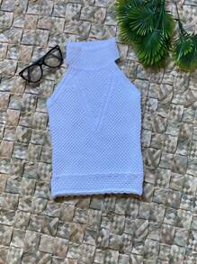 Braided Knitted Bottle Blouse - 白色 - 查看 1