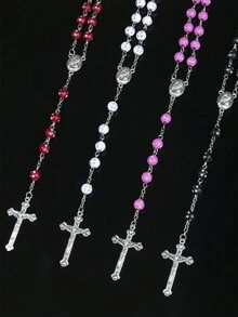 1 件欧美时尚个性化复古简约亚克力水钻珠子项链配圣母玛利亚，男女通用，适合日常佩戴 - 彩色 - 查看 9