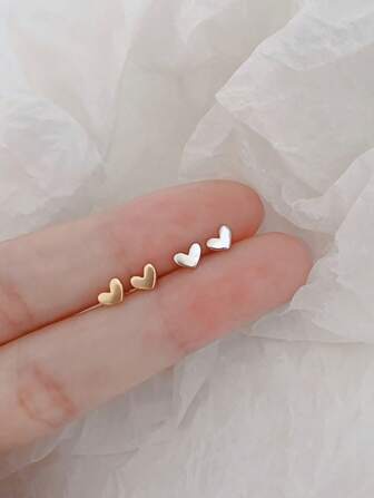 2 pares de pendientes delicados con forma de corazón pequeños, adecuados para niñas, regalo de cumpleaños