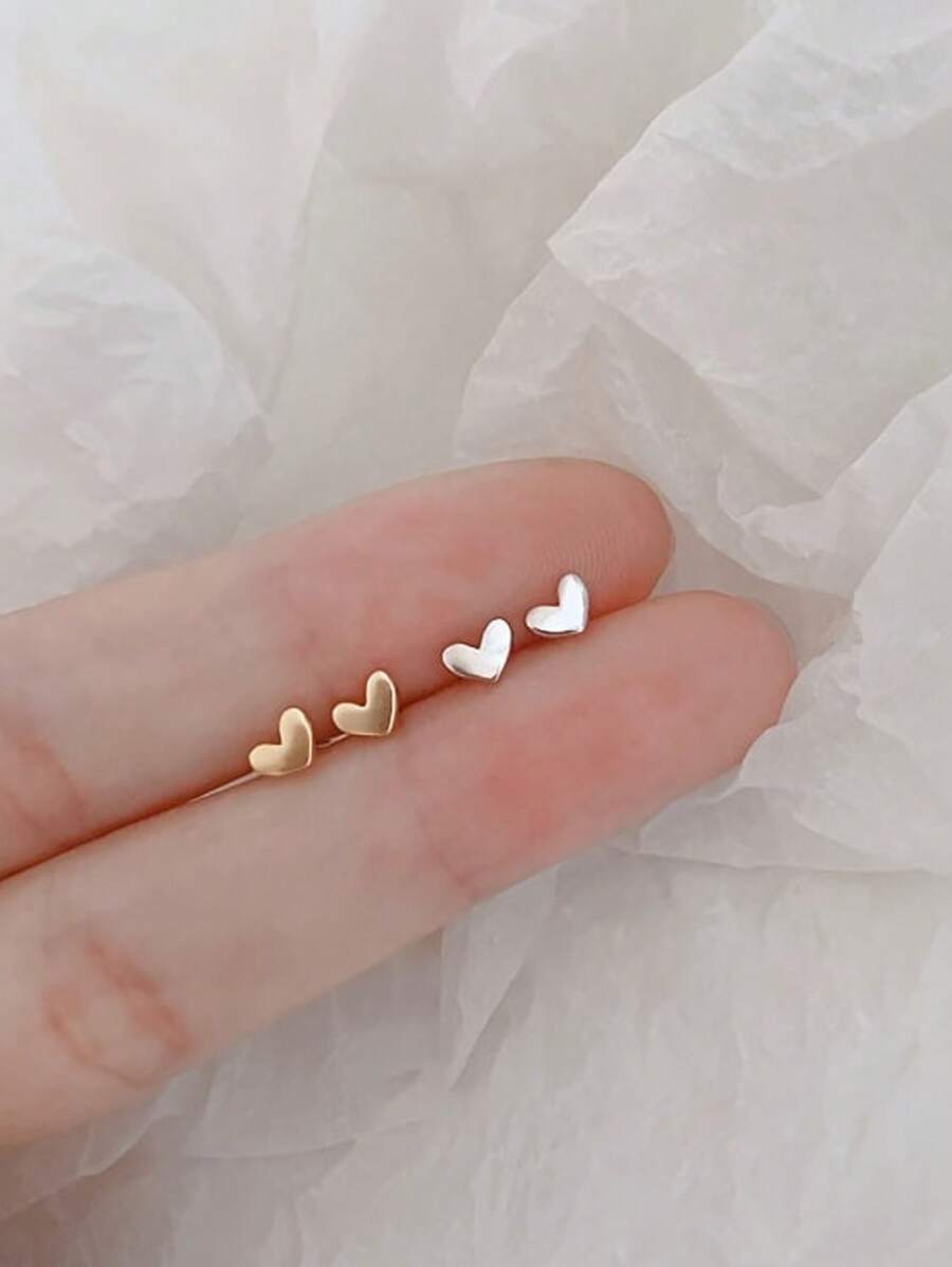2 对精致迷你心形耳环，适合女孩，生日礼物 - 彩色 - 查看 1