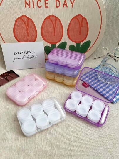 XIANG YU 1/3 件：隐形眼镜眼镜美容护理盒，半透明设计，完美适用于多副浸泡和存储解决方案，适用于旅行和家庭使用眼部隐形眼镜隐形眼镜，粉色