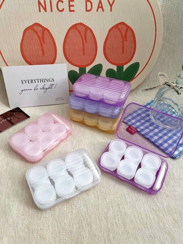 XIANG YU 1/3 件：隐形眼镜眼镜美容护理盒，半透明设计，完美适用于多副浸泡和存储解决方案，适用于旅行和家庭使用眼部隐形眼镜隐形眼镜，粉色