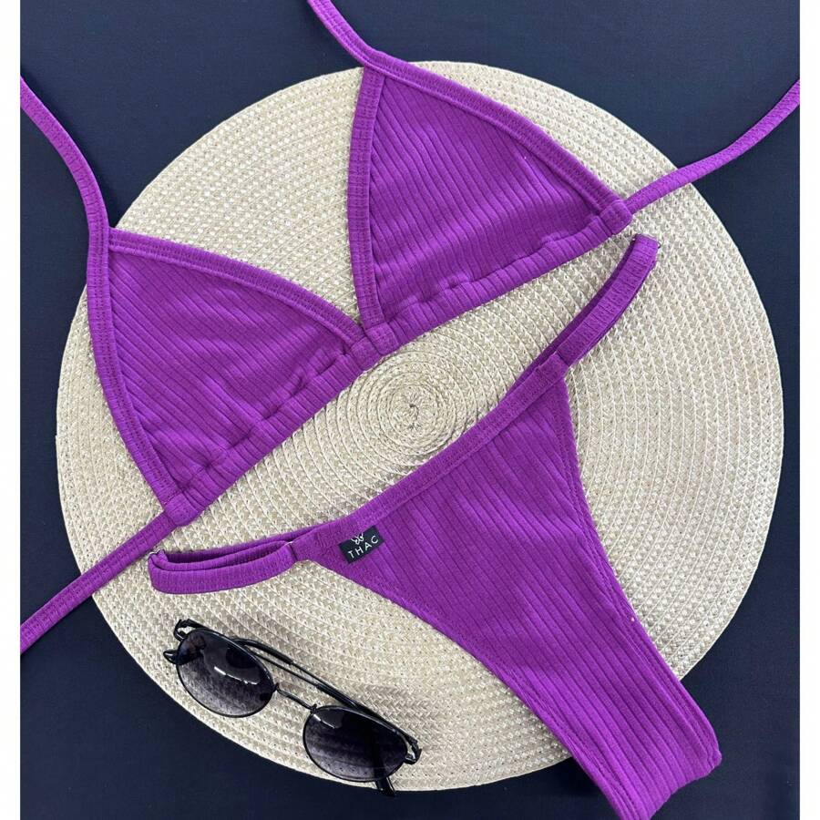 Ribbed And Adjustable Ribbon Bikini - Odalisque - View 1