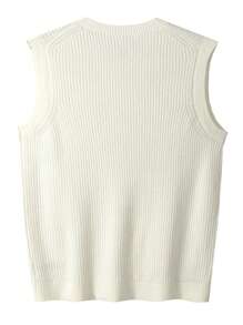 Men's V-Neck Knitted Sweater Without Sleeve Head Knitted Sweater Tank Top DXL - White - View 2