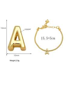 Vòng đeo tay ban đầu được cá nhân hóa với chuỗi trái tim Vòng tay lớn 26 chữ cái tên dành cho phụ nữ Quà tặng tùy chỉnh - Vàng - Xem 2