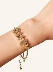 Vòng đeo tay ban đầu được cá nhân hóa với chuỗi trái tim Vòng tay lớn 26 chữ cái tên dành cho phụ nữ Quà tặng tùy chỉnh - Vàng - Xem 5