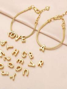 Vòng đeo tay ban đầu được cá nhân hóa với chuỗi trái tim Vòng tay lớn 26 chữ cái tên dành cho phụ nữ Quà tặng tùy chỉnh - Vàng - Xem 6