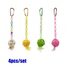 Naturalny rattan i łańcuch PE zabawka dla papugi, zawieszka, odpowiednia dla ptaków, chomików i innych małych zwierząt do żucia, różne rozmiary, losowe akcesoria kolorowe, do użytku przez cały rok