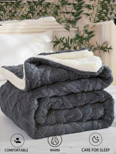 1 件涤纶夏尔巴双层毛毯，纯色波浪图案双层毛毯，适合所有季节，温暖柔软舒适，简约时尚床毯，适用于卧室、沙发、办公室、沙发床
