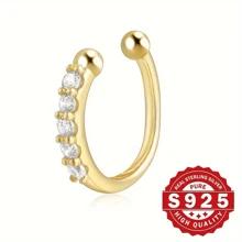 1入式波西米亞風格假鼻環，925純銀鑲嵌立方氧化鋯，無需穿孔，時尚嘻哈配飾 - 彩色 - 查看 8