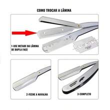 Navalha de Barbear Profissional Aço Inox Navalhete de Acabamento Sobrancelha Barba Barbeiro - Prata - Visão 5