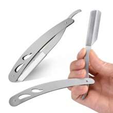 Navalha de Barbear Profissional Aço Inox Navalhete de Acabamento Sobrancelha Barba Barbeiro - Prata - Visão 4