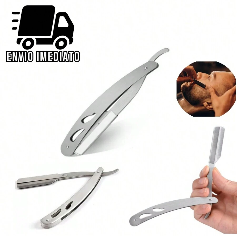 Navalha de Barbear Profissional Aço Inox Navalhete de Acabamento Sobrancelha Barba Barbeiro - Prata - Visão 1
