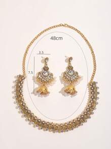 European And American Exaggerated Vintage Bohemian Faux Pearl Beaded Necklace Set Including Earrings And Collarbone Necklace With Rhinestone Details And Tassels