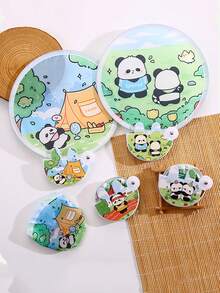 2 件可爱熊猫设计可折叠手扇，随机卡通圆扇款式，夏季便携式迷你风扇 - 彩色 - 查看 5