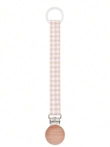 1pc Baby Fashion Printed Plaid Polka Dot Stripe Silicone Pacifier Chain & Wooden Pacifier Clip, Suitable For Daily Use - Multicolor - View 17