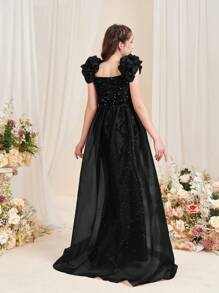 Teen Girl Elegant Off-Shoulder Mermaid Evening Gown With Ruffled Detailing & Flowing Organza Sheer Panels Formal Dresses For Graduation Proms