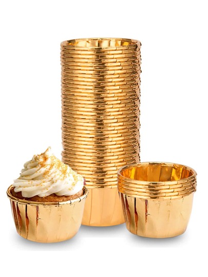50/100pcs Gold Foil Cupcake Liners, Baking Paper Cups For Shops, Parties, Muffin Pans, Baking Supplies, Fit For Weddings And Events