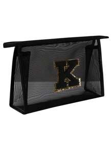 1个黑色网袋，大容量带黑色姓名首字母，毛巾刺绣字母A-Z，透明网状化妆品收纳袋，多功能旅行便携包，口红护肤品收纳洗漱化妆包，学生文具袋，网状拉链袋，旅行化妆品包装收纳袋，简约高档，配饰收纳，适用于宿舍收纳，旅行，出差，游泳，居家收纳 - 黑色 - 查看 17