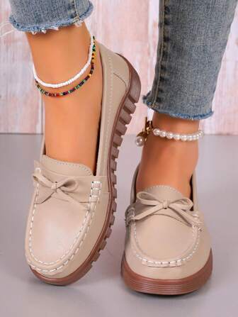 Women's Bow Decor Flat Shoes, Fashion Versatile Lady Casual Soft Bottom Footwear