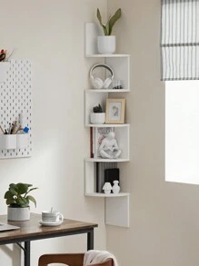 VASAGLE Corner Shelf, Bookcase, 5-Tier Floating Wall Shelf With Zigzag Design, Bookcase, White MLBC72WT - White - View 3