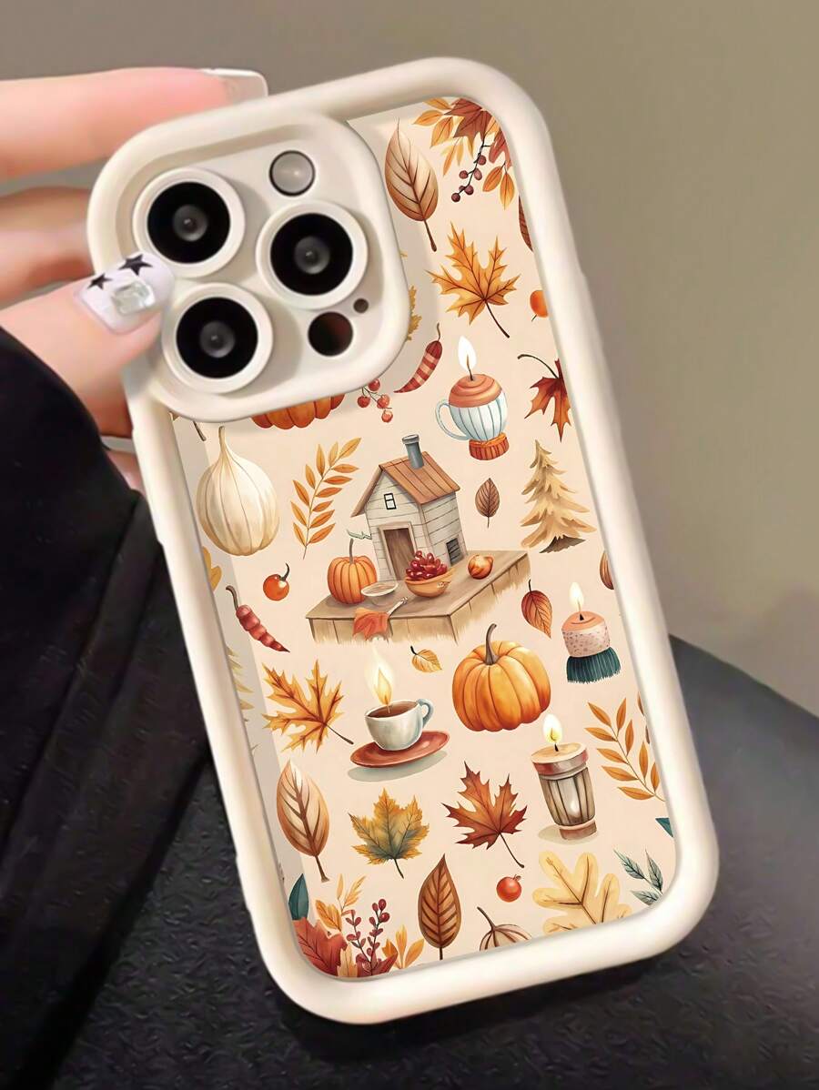 1 件白色镂空沙色防震防指纹手机壳，带秋季图案，适用于 iPhone - 彩色 - 查看 1