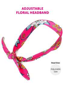 I LOVE FANCY DRESS Ladies Hippie Disco Costume Gogo Dress And Headscarf Floral Pattern Two Piece Set 60s 70s Fancy Dress - Pink - View 5