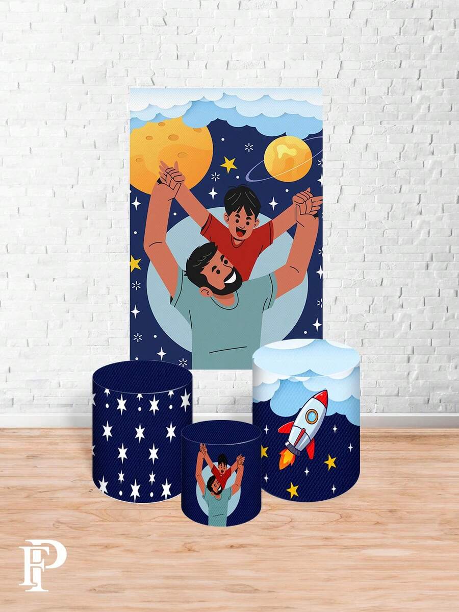 Kit Decorative Covers Rectangular Panel + Trio Sublimated Cylinder Covers Party And Birthday Decoration Various Themes Father's Day Dad Family Celebration - Hình chữ nhật+3cilin 413 - Xem 1