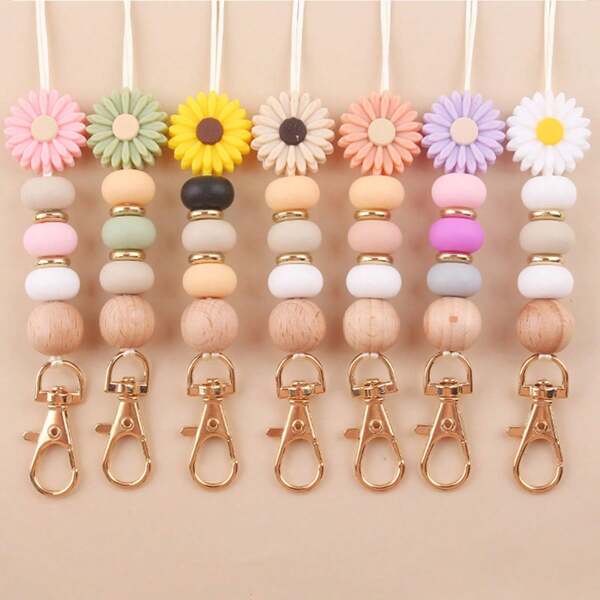 1PC Flower Teacher Lanyard ID Badge And Key Holder, DIY Daisy Keychain Lanyard With Cute Flower Pendant, For Women Nurse Employee Student Back To School