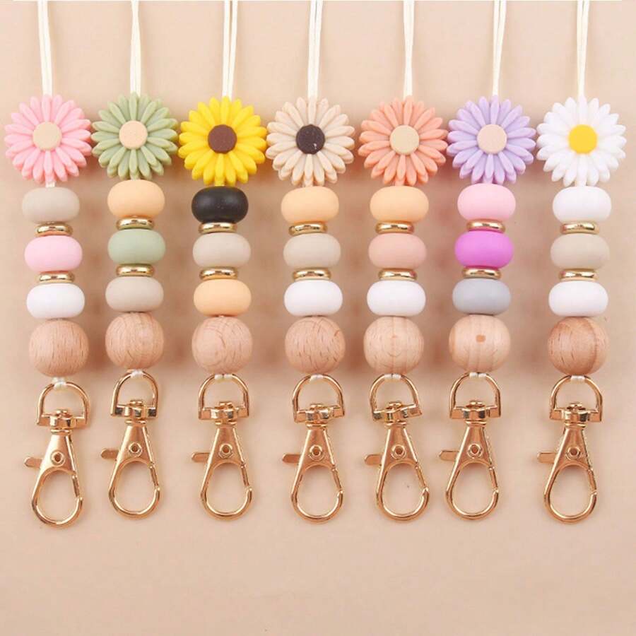 1 PIEZA Cordón para identificación y portallaves con flor para profesor, llavero con colgante de flor bonita DIY para dama, enfermera, empleado, estudiante