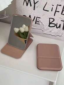 Mini Foldable Desktop Makeup Mirror - Portable Design, Compact Standing Cosmetic Mirror For Daily Use, Student Dormitory Essential - Elegant, Space-Saving, And Travel-Friendly Travel Essentials School Back To School School Supplies Holiday Camping Holiday Essentials Vacation Accessories Summer