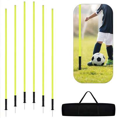 VA-Cerulean Training Accessories 6pcs Set Hurdle Poles 1.5m/1.8m Football Slalom Poles With Metal Ground Spike Springs & Carrying Bag For Football & Dog Agility Coordination Training Agility Set For Dogs Football Training Set