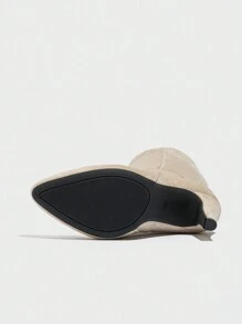 秋冬新款欧美时尚热销尖头粗跟侧拉链女士百搭及膝马靴 - 杏色 - 查看 6